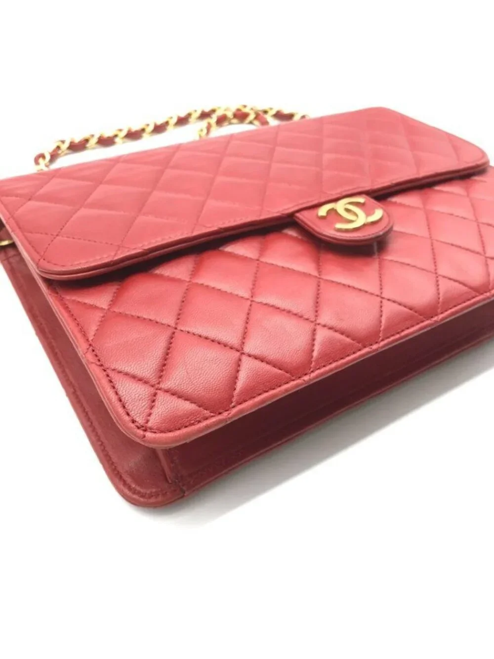 Chanel CC Logo Quilted Chain Shoulder Bag Push Lock Leather